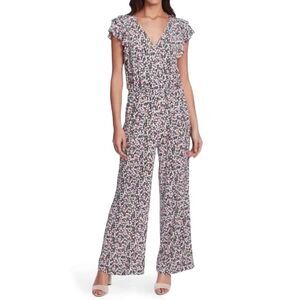 1. State Riviera Floral Flutter Sleeve Wide Leg Jumpsuit in Black Pink Size XS